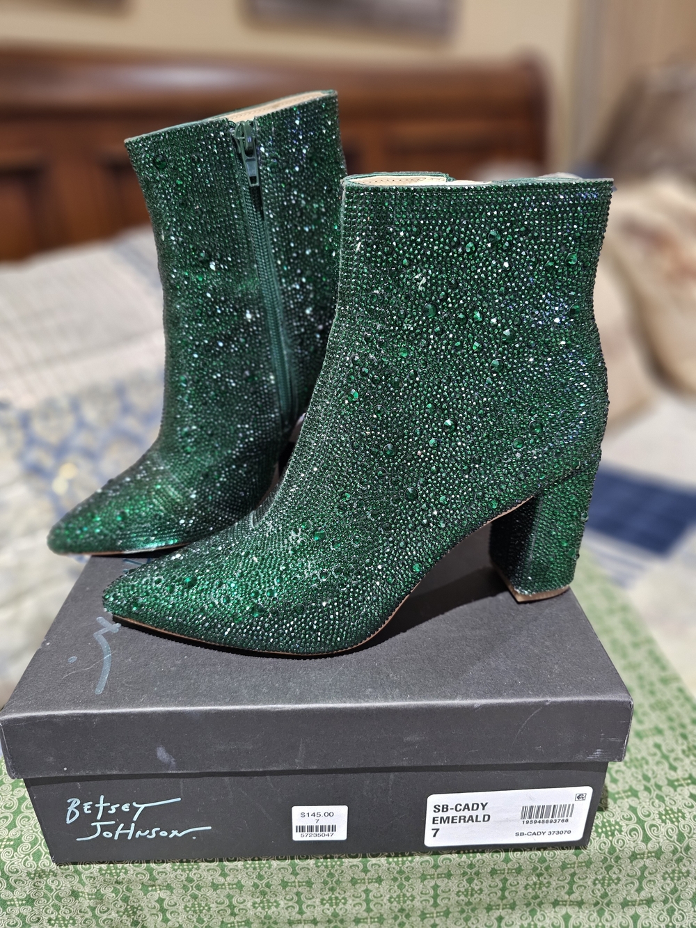 Betsey Johnson Emerald Green Crystal Ankle Boots